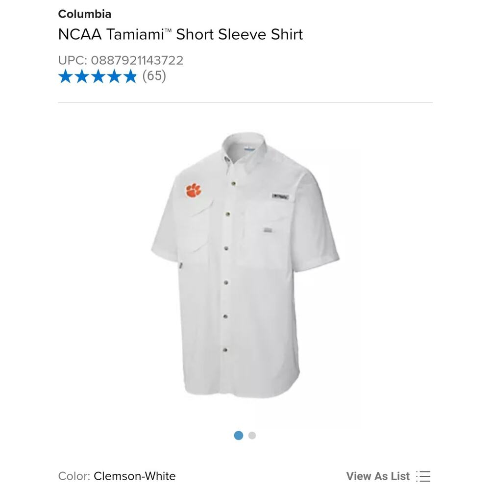 Columbia Clemson UA White Short Sleeve Button-Down Shirt 2xl